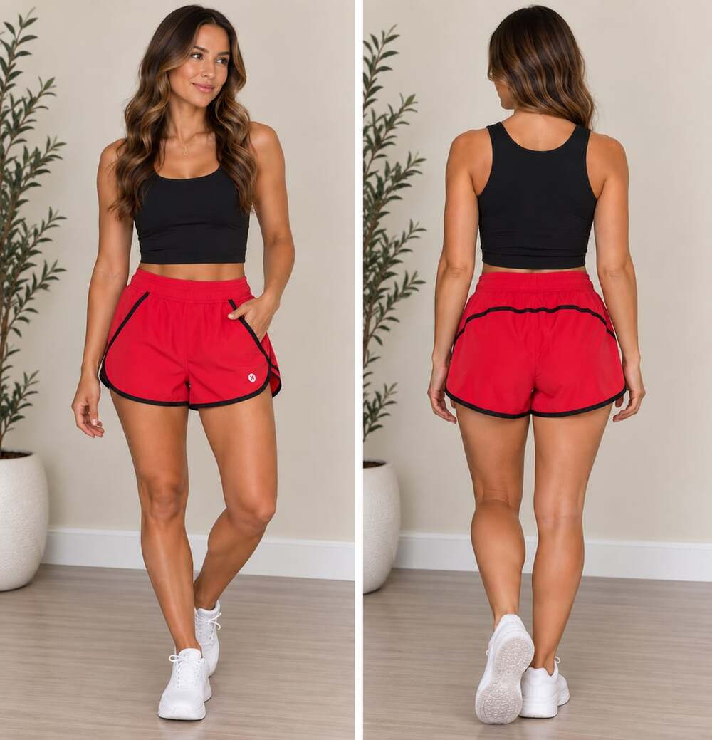 Activewear Running Shorts Red Black Piping Dolphin Hem Xersion